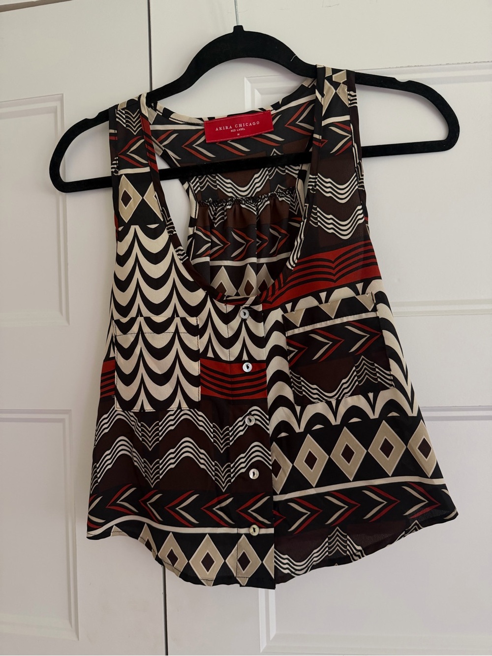AKIRA Geometric Print Tank Top in Brown, Black & Red